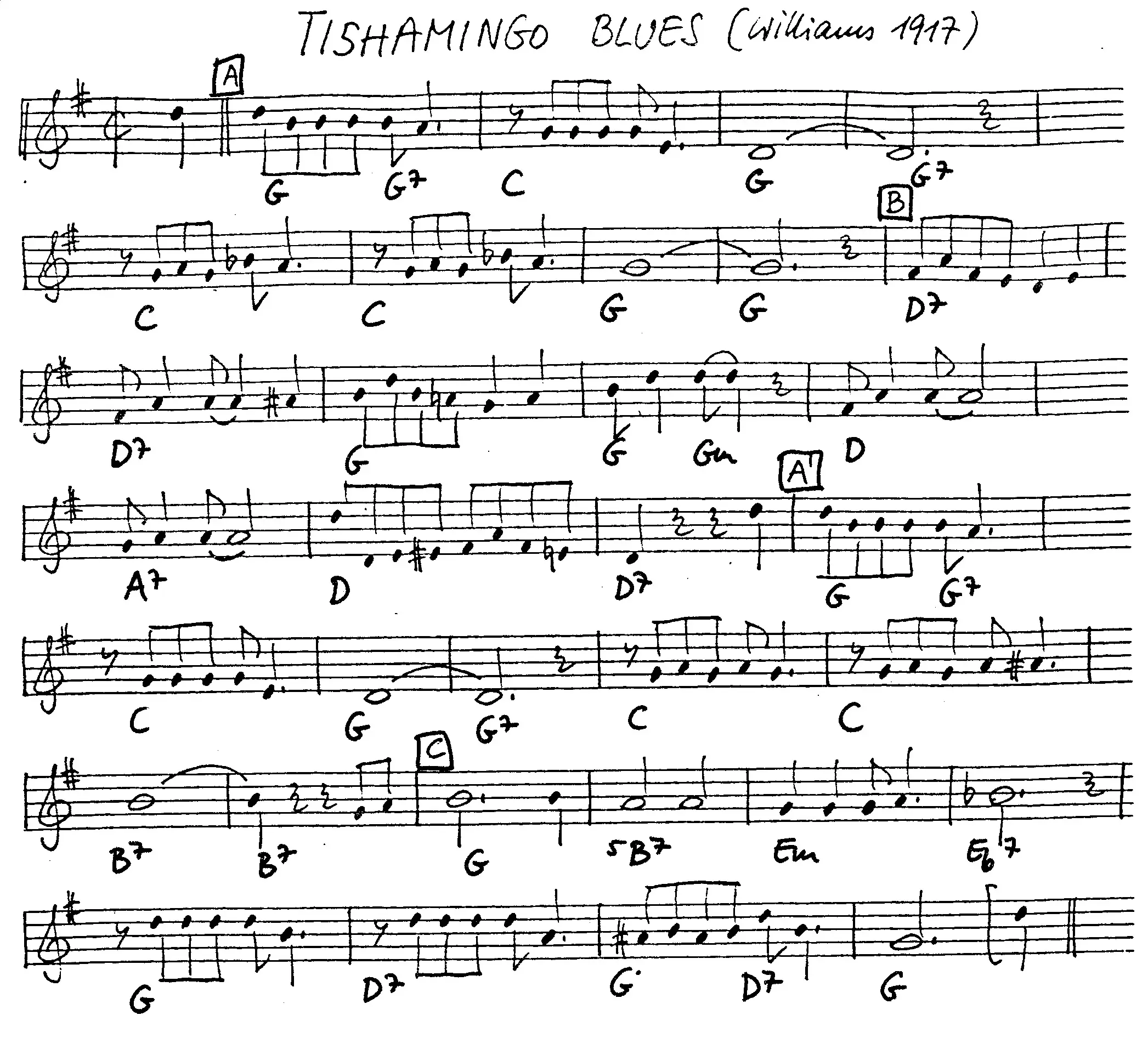 tishamingo blues free jazz leadsheet - Courtesy of the Jungle Jazz Band